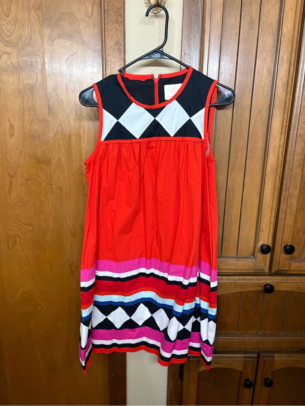 kate spade Red Sleeveless A-Line Dress with Geometric Trim